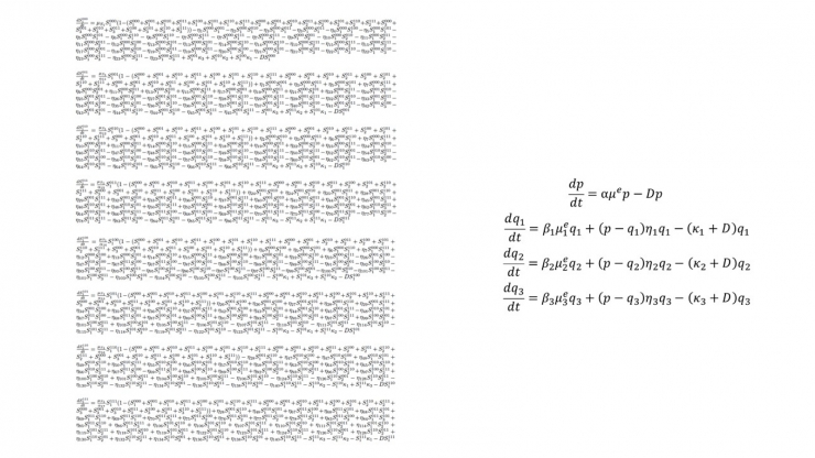 Two lists of equations, one more than 40 lines long, the other just three