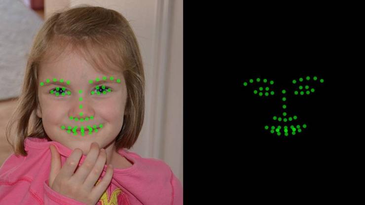 girl with facial marking overlay for computer recognition