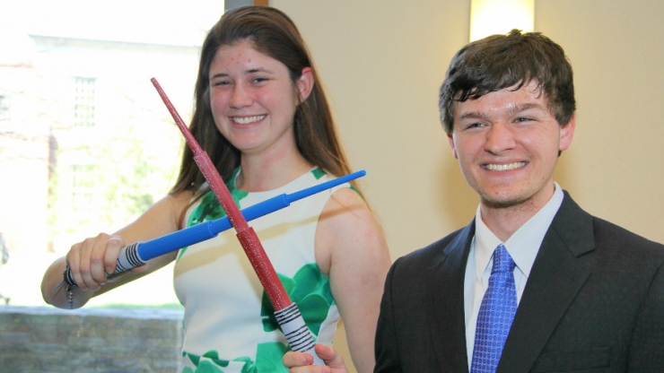 Challenged in a Pratt class for first-year students to design a toy for a McDonald's Happy Meal, Barbara Groh and Samuel Lester developed telescoping lightsaber toys.