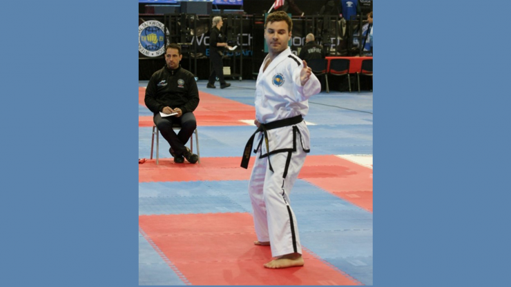 Ricky Hollenbach competing at the World Taekwon-Do Championships in Buenos Aires, Argentina, in 2018.