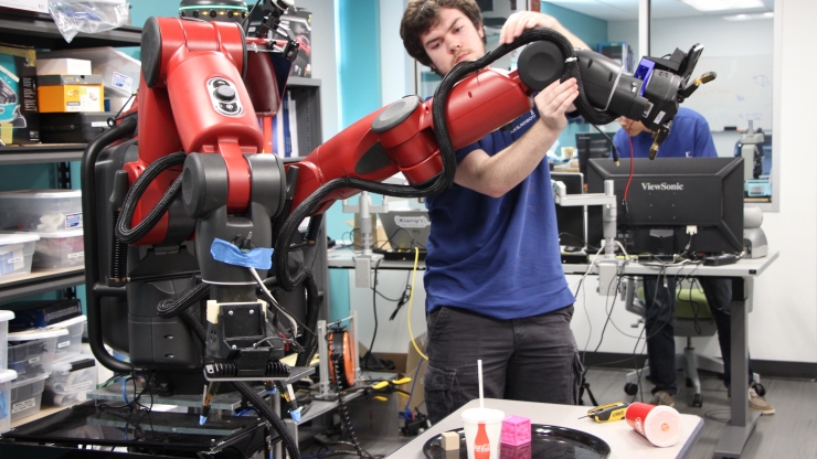 the robo-nurse, TRINA, in the Duke Robotics Lab 