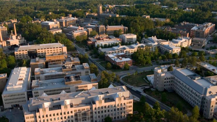 Duke campus aerial shot