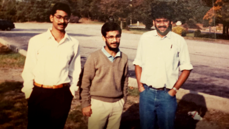Ravi Bellamkonda, left, with friends Arindam Mitra and Subir Lall, not long after Bellamkonda first came to the U.S. in 1989.