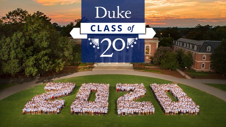 aerial view of the Class of 2020 with text: Duke Class of 20