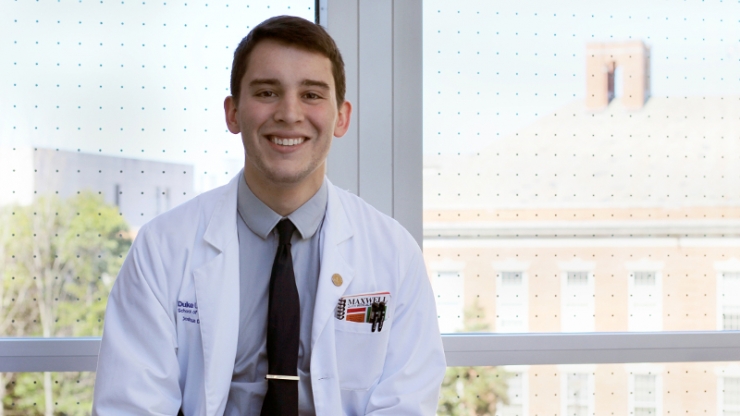 The inaugural Barr-Spach Medicine and Engineering Scholarship recipient Joshua D'Arcy M'19