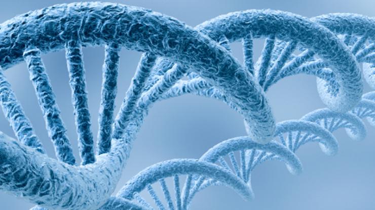light blue DNA double helix strand