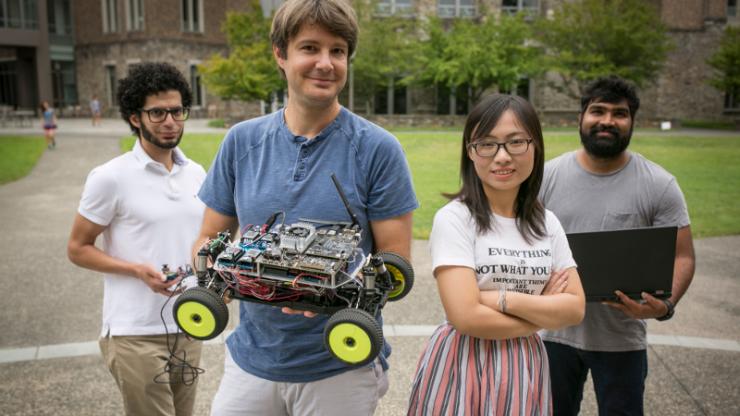 From Left to Right - PhD candidate Mahmoud Elfar, Professor Miroslav Pajic, undergraduate Lang Qin, and PhD candidate Siddhartha Nalluri Miroslav Pajic's research team