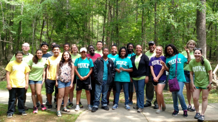 Participants in the 2016-2017 SENSOR Saturday Academy at the program's final field trip at the Eno River
