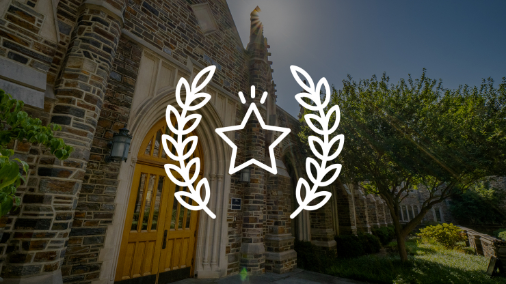 Duke campus in summer with laurel leaves and star