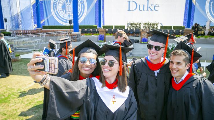 Duke Engineering students take a selfie during Commencement 2018