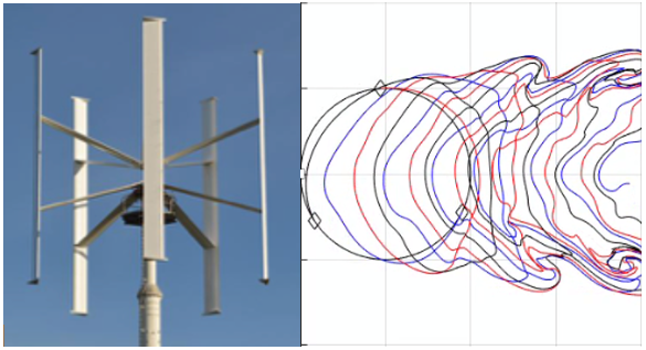 Vortex dynamics simulation of a vertical axis wind turbine showing the complex free-wake and blade-wake interactions