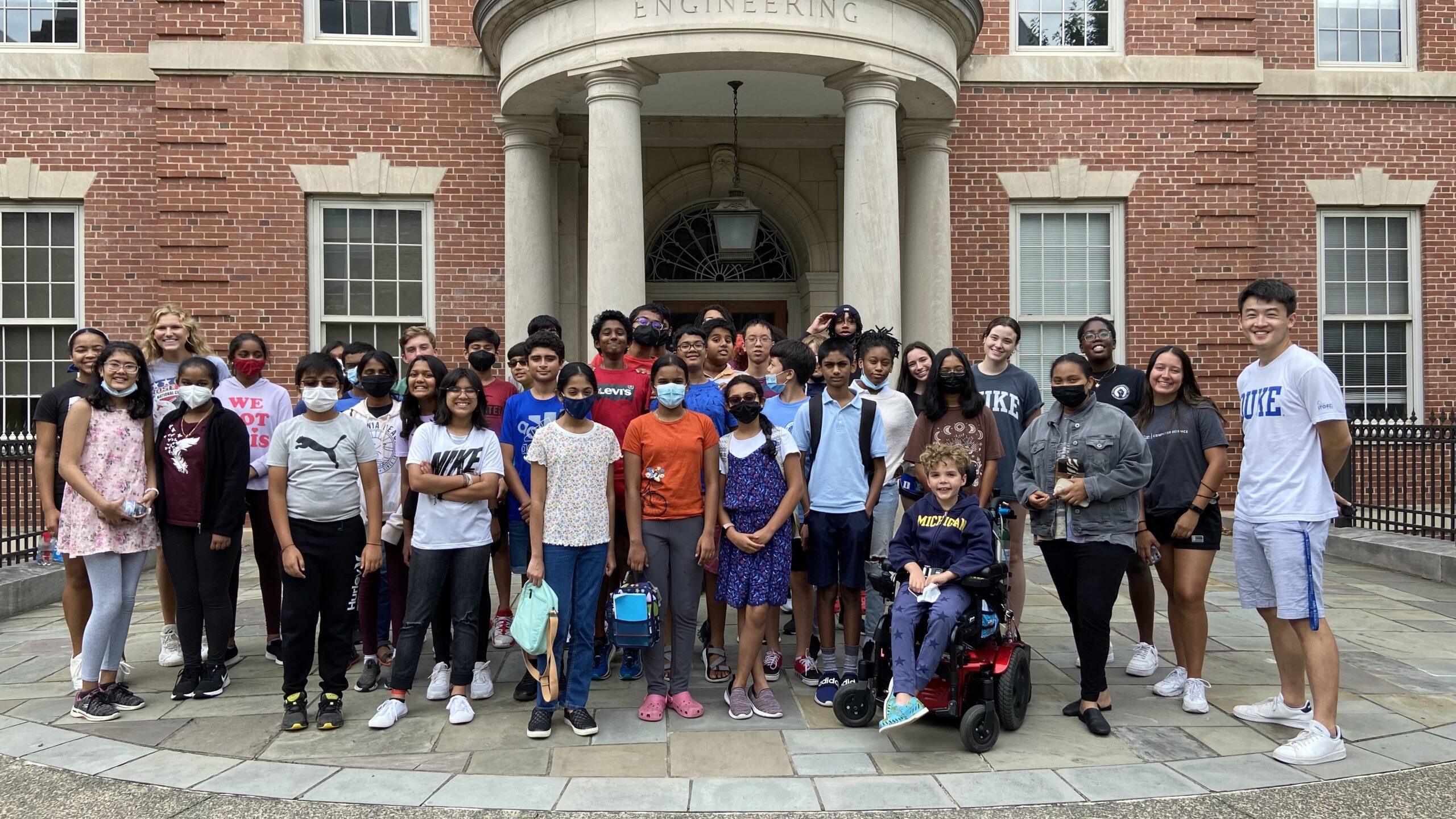 The Innoworks team gathers outside Hudson Hall at Duke University