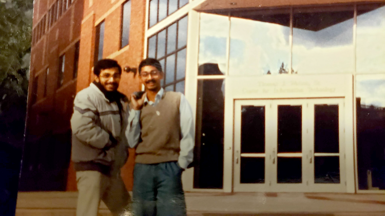 Ravi Bellamkonda, right, with his friend Arindam Mitra shortly after Bellamkonda's arrival in the U.S. in 1989.