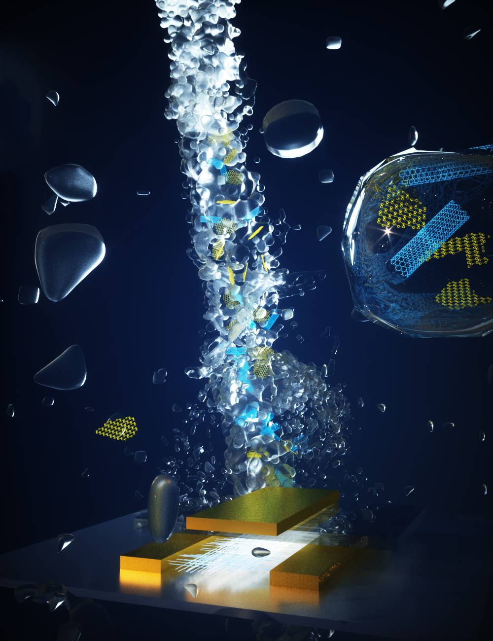artistic depiction of water jets moving through a printer