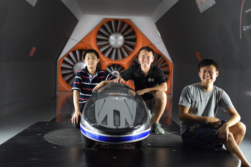 Duke students in wind tunnel with record breaking car