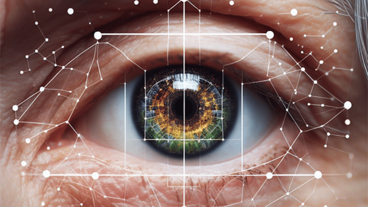human eye with computer mapping overlay