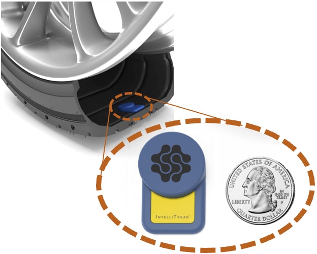 illustration of original quarter-sized sensor embedded in individual tire