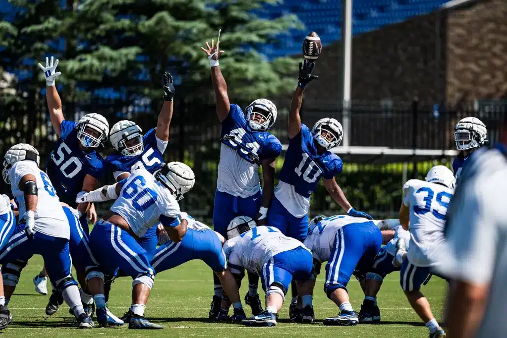 college football players in practice