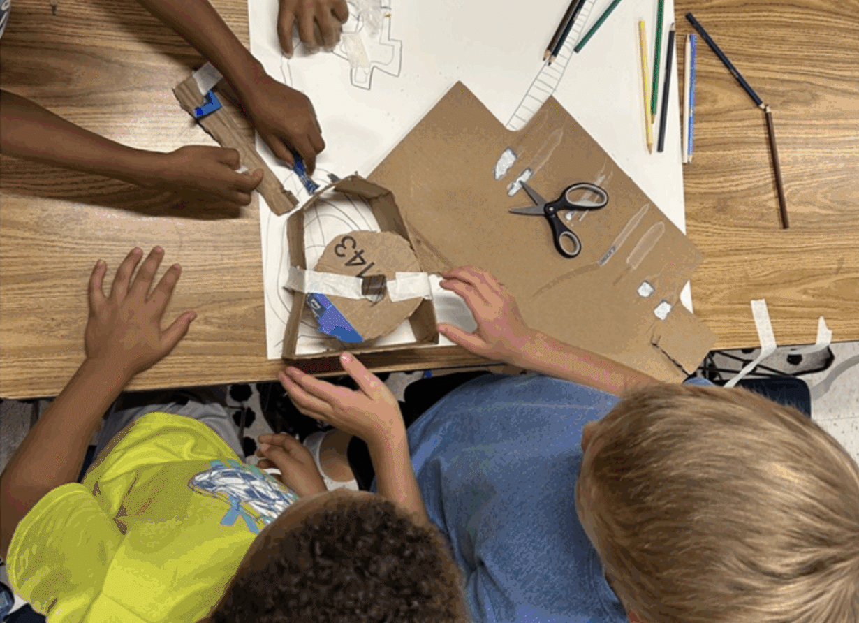Photo collage of program staff and participants engaging in various activities while in a classroom