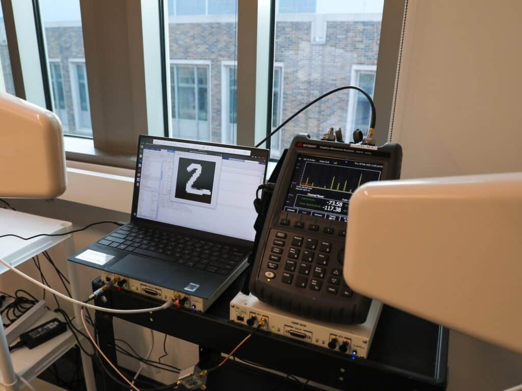 Computers and antennas testing WISE in a lab.